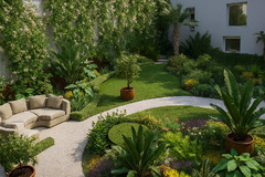 Die idyllischen Innenhöfe mit den Gärten schaffen eine grüne Oase mitten in der Stadt.